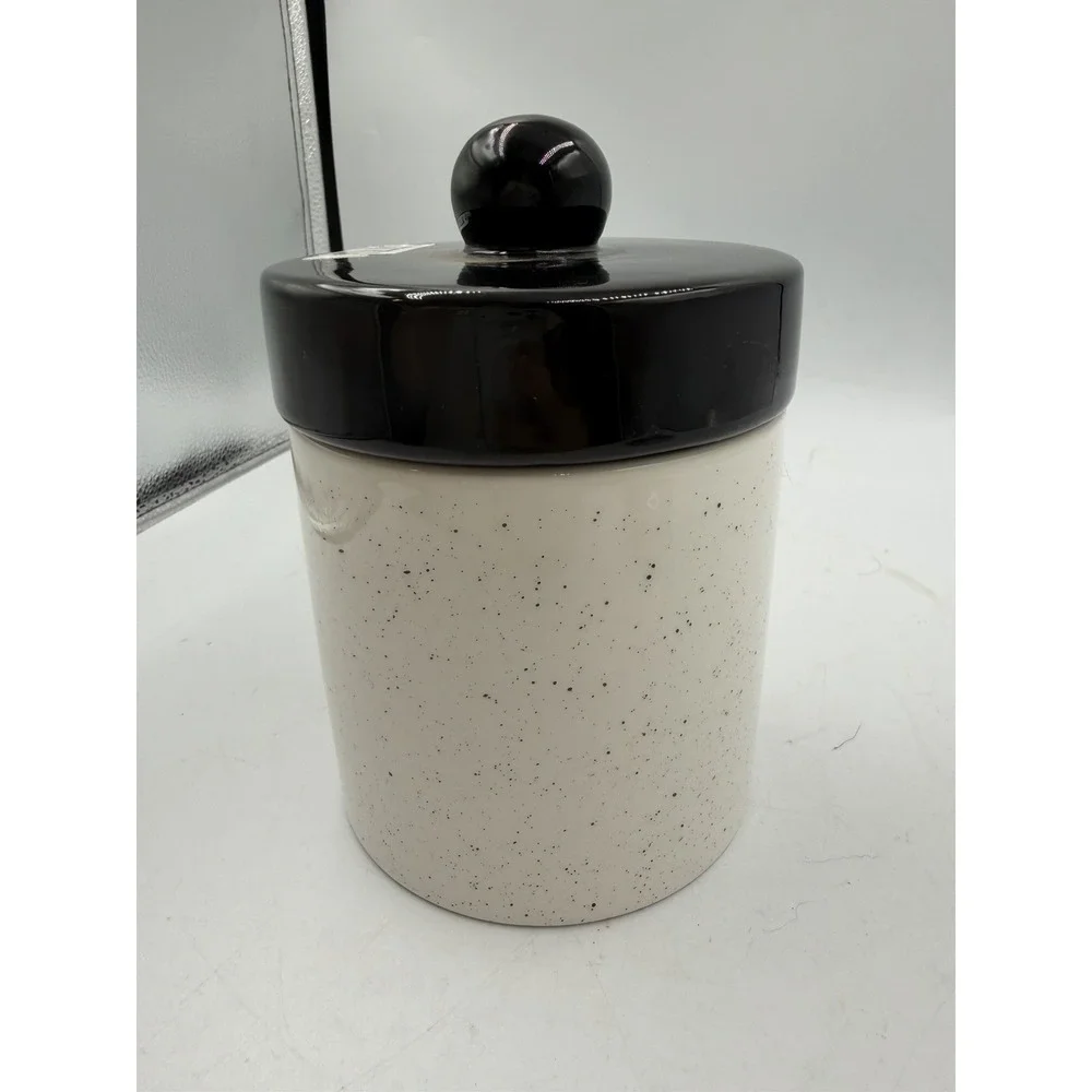 Stoneware Storage Canister Jar Black & Marble Ceramic Lid NWT